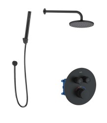 Kielle - Oudee Termostatická baterie pod omítku, pro 2 spotřebiče, s příslušenstvím EcoSpare a tělesem, matná černá (20602SPT84)