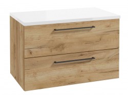 Kielle - Vega Skříňka včetně desky pod umyvadlo 80x50x46 cm, zlatý dub/lesklá bílá (50018S821)