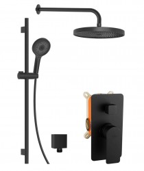 Kielle - Vega Sprchový set s baterií pod omítku, pro 2 spotřebiče, s příslušenstvím a tělesem, matná černá (20618SP24)