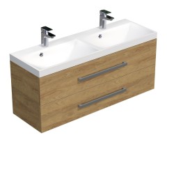 Koupelnová skříňka s chromovými úchyty a umyvadlem SAT Cube Way 120x53x40 cm dub Hickory mat CUBE2120ZDH (CUBE2120ZDH)