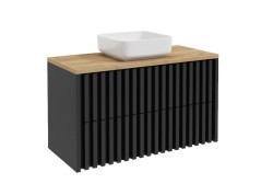 Koupelnová skříňka s dubovou deskou SAT Delano 100x56x46 cm černá mat DELANO100ZCDE (DELANO100ZCDE)