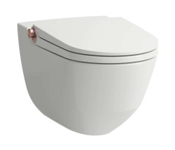Laufen - Cleanet Riva Elektronický bidet s keramikou, závěsný, Rimless, SoftClose, LCC, bílá/leštěné růžové zlato (H8206914030001)