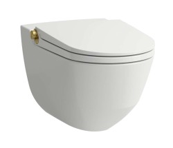 Laufen - Cleanet Riva Elektronický bidet s keramikou, závěsný, Rimless, SoftClose, LCC, bílá/leštěné zlato (H8206914010001)