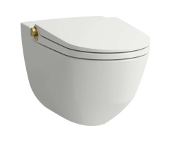 Laufen - Cleanet Riva Elektronický bidet s keramikou, závěsný, Rimless, SoftClose, matná bílá/leštěné zlato (H8206917620001)