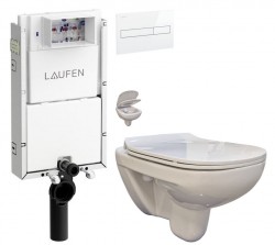 LAUFEN Podomít. systém LIS TW1 SET s bílým tlačítkem + WC bez oplachového kruhu Edge + SEDÁTKO (H8946630000001BI EG1)