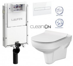 LAUFEN Podomít. systém LIS TW1 SET s bílým tlačítkem + WC CERSANIT CITY NEW CLEANON + WC SEDÁTKO SLIM (H8946630000001BI CI2)