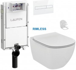 LAUFEN Podomít. systém LIS TW1 SET s bílým tlačítkem + WC Ideal Standard Tesi se sedátkem RIMLESS (H8946630000001BI TE2)