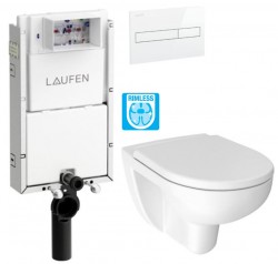 LAUFEN Podomít. systém LIS TW1 SET s bílým tlačítkem + WC JIKA LYRA PLUS RIMLESS + SEDÁTKO DURAPLAST (H8946630000001BI LY1)