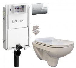 LAUFEN Podomít. systém LIS TW1 SET s chromovým tlačítkem + WC bez oplachového kruhu Edge + SEDÁTKO (H8946630000001CR EG1)