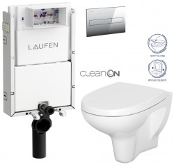 LAUFEN Podomít. systém LIS TW1 SET s chromovým tlačítkem + WC CERSANIT ARTECO CLEANON + SEDÁTKO (H8946630000001CR AT1)