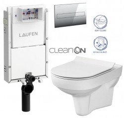 LAUFEN Podomít. systém LIS TW1 SET s chromovým tlačítkem + WC CERSANIT CITY NEW CLEANON + WC SEDÁTKO SLIM (H8946630000001CR CI2)