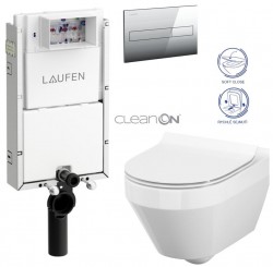 LAUFEN Podomít. systém LIS TW1 SET s chromovým tlačítkem + WC CERSANIT CLEANON CREA OVÁL + SEDÁTKO (H8946630000001CR CR1)