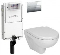 LAUFEN Podomít. systém LIS TW1 SET s chromovým tlačítkem + WC JIKA LYRA PLUS + SEDÁTKO DURAPLAST (H8946630000001CR LY6)