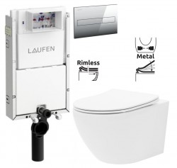 LAUFEN Podomít. systém LIS TW1 SET s chromovým tlačítkem + WC REA Carlo Flat Mini Rimless + SEDÁTKO (H8946630000001CR CF1)