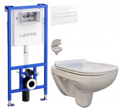 LAUFEN Rámový podomítkový modul CW1 SET s bílým tlačítkem + WC bez oplachového kruhu Edge + SEDÁTKO (H8946600000001BI EG1)