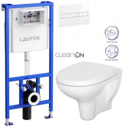 LAUFEN Rámový podomítkový modul CW1 SET s bílým tlačítkem + WC CERSANIT ARTECO CLEANON + SEDÁTKO (H8946600000001BI AT1)