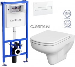 LAUFEN Rámový podomítkový modul CW1 SET s bílým tlačítkem + WC CERSANIT CLEANON COLOUR + SEDÁTKO (H8946600000001BI CN1)