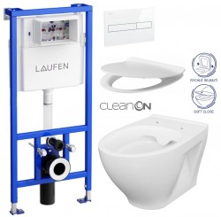LAUFEN Rámový podomítkový modul CW1 SET s bílým tlačítkem + WC CERSANIT CLEANON MODUO + SEDÁTKO (H8946600000001BI MO1)