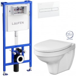 LAUFEN Rámový podomítkový modul CW1 SET s bílým tlačítkem + WC CERSANIT DELFI + SOFT SEDÁTKO (H8946600000001BI DE2)
