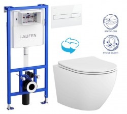 LAUFEN Rámový podomítkový modul CW1 SET s bílým tlačítkem + WC CERSANIT DESSE VORTEX + SEDÁTKO (H8946600000001BI ES1)
