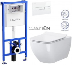 LAUFEN Rámový podomítkový modul CW1 SET s bílým tlačítkem + WC CERSANIT VIRGO CLEANON + SEDÁTKO (H8946600000001BI ME1)