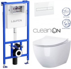 LAUFEN Rámový podomítkový modul CW1 SET s bílým tlačítkem + WC CERSANIT ZEN CLEANON + SEDÁTKO (H8946600000001BI HA1)