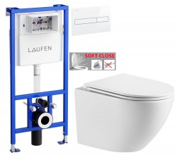 LAUFEN Rámový podomítkový modul CW1 SET s bílým tlačítkem + WC INVENA LIMNOS WITH SOFT, včetně soft/close sedátka (H8946600000001BI LI1)