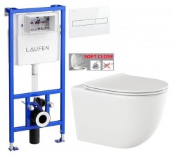 LAUFEN Rámový podomítkový modul CW1 SET s bílým tlačítkem + WC INVENA TINOS  + SEDÁTKO (H8946600000001BI NO1)