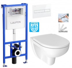LAUFEN Rámový podomítkový modul CW1 SET s bílým tlačítkem + WC JIKA LYRA PLUS RIMLESS + SEDÁTKO DURAPLAST SLOWCLOSE (H8946600000001BI LY2)