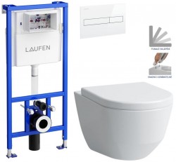 LAUFEN Rámový podomítkový modul CW1 SET s bílým tlačítkem + WC LAUFEN PRO + SEDÁTKO (H8946600000001BI LP3)