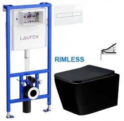LAUFEN Rámový podomítkový modul CW1 SET s bílým tlačítkem + WC MEXEN TEO ČERNÁ Rimless + SEDÁTKO (H8946600000001BI ME02)
