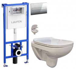 LAUFEN Rámový podomítkový modul CW1 SET s chromovým tlačítkem + WC bez oplachového kruhu Edge + SEDÁTKO (H8946600000001CR EG1)