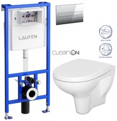 LAUFEN Rámový podomítkový modul CW1 SET s chromovým tlačítkem + WC CERSANIT ARTECO CLEANON + SEDÁTKO (H8946600000001CR AT1)