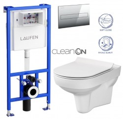 LAUFEN Rámový podomítkový modul CW1 SET s chromovým tlačítkem + WC CERSANIT CITY NEW CLEANON + WC SEDÁTKO SLIM (H8946600000001CR CI2)