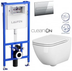 LAUFEN Rámový podomítkový modul CW1 SET s chromovým tlačítkem + WC CERSANIT CLEANON CASPIA + SEDÁTKO (H8946600000001CR CP1)