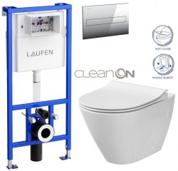 LAUFEN Rámový podomítkový modul CW1 SET s chromovým tlačítkem + WC CERSANIT CLEANON CITY (H8946600000001CR CI1)