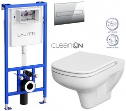 LAUFEN Rámový podomítkový modul CW1 SET s chromovým tlačítkem + WC CERSANIT CLEANON COLOUR + SEDÁTKO (H8946600000001CR CN1)