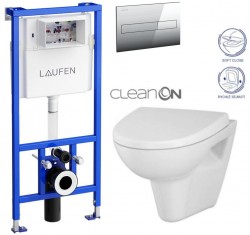 LAUFEN Rámový podomítkový modul CW1 SET s chromovým tlačítkem + WC CERSANIT CLEANON PARVA + SEDÁTKO (H8946600000001CR PA1)