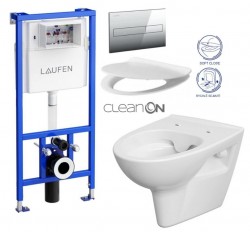 LAUFEN Rámový podomítkový modul CW1 SET s chromovým tlačítkem + WC CERSANIT CLEANON PARVA + SEDÁTKO (H8946600000001CR PA2)