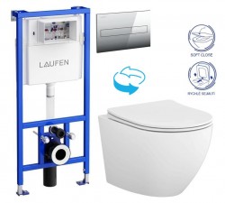 LAUFEN Rámový podomítkový modul CW1 SET s chromovým tlačítkem + WC CERSANIT DESSE VORTEX + SEDÁTKO (H8946600000001CR ES1)