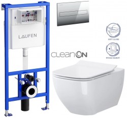 LAUFEN Rámový podomítkový modul CW1 SET s chromovým tlačítkem + WC CERSANIT VIRGO CLEANON + SEDÁTKO (H8946600000001CR ME1)