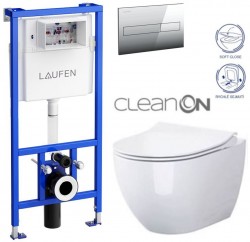 LAUFEN Rámový podomítkový modul CW1 SET s chromovým tlačítkem + WC CERSANIT ZEN CLEANON + SEDÁTKO (H8946600000001CR HA1)