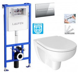 LAUFEN Rámový podomítkový modul CW1 SET s chromovým tlačítkem + WC JIKA LYRA PLUS RIMLESS + SEDÁTKO DURAPLAST SLOWCLOSE (H8946600000001CR LY2)