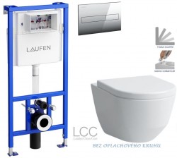 LAUFEN Rámový podomítkový modul CW1 SET s chromovým tlačítkem + WC LAUFEN PRO LCC RIMLESS + SEDÁTKO (H8946600000001CR LP2)