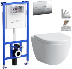 LAUFEN Rámový podomítkový modul CW1 SET s chromovým tlačítkem + WC LAUFEN PRO + SEDÁTKO (H8946600000001CR LP3)