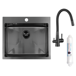 Laveo - Malawi - dřez 50x58 cm, 1-komora s baterií a filtrem, grafit (SLMA510F)