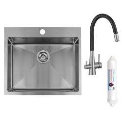 Laveo - Malawi - dřez 50x58 cm, 1-komora s baterií a filtrem, nerez (SLMA010F)