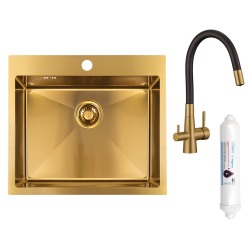 Laveo - Malawi - dřez 50x58 cm, 1-komora s baterií a filtrem, zlatý (SLMAG10F)