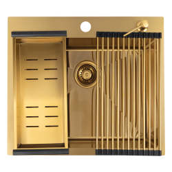 Laveo - Malawi - dřez 50x58 cm, 1-komora, s příslušenstvím, zlatý (SLMAG10D)