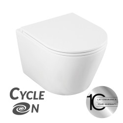 Laveo - Nida CycleOn – závěsná bezokrajová WC mísa bílá se sedátkem (VMN_609S)